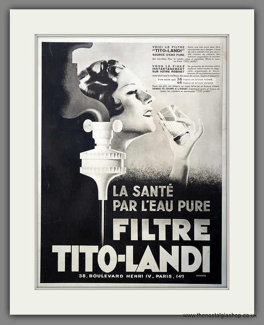 Filtered Water. Original French Advert 1933 (ref AD300949)