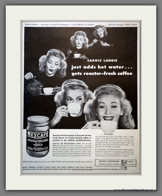 Nescafe Coffee by Nestle's. Original American Advert 1946 (ref AD300994)