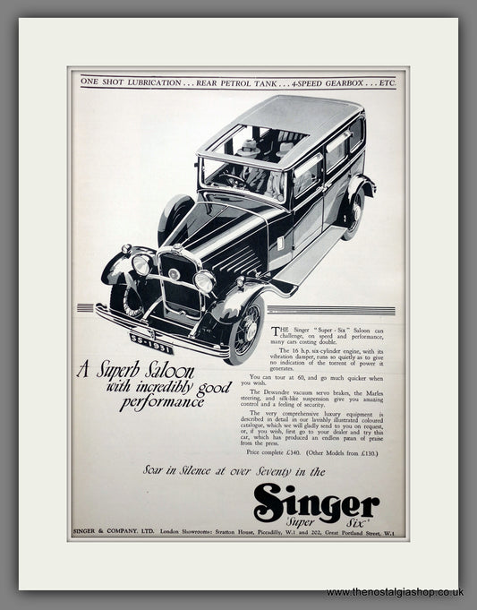 Singer "Super Six" 16 H.P. Original Advert 1931 (ref AD301082)