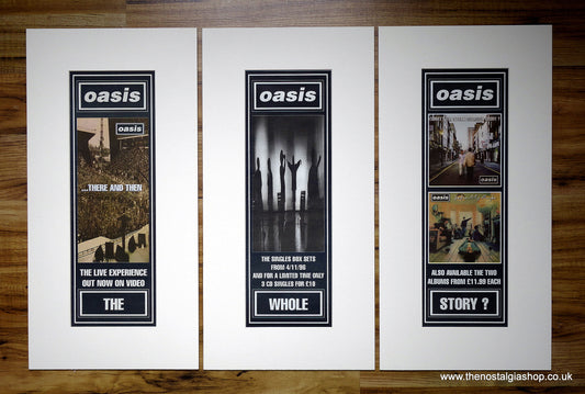 Oasis. The Whole Story. Set of 3 Original Adverts 1996 (ref AD200049)