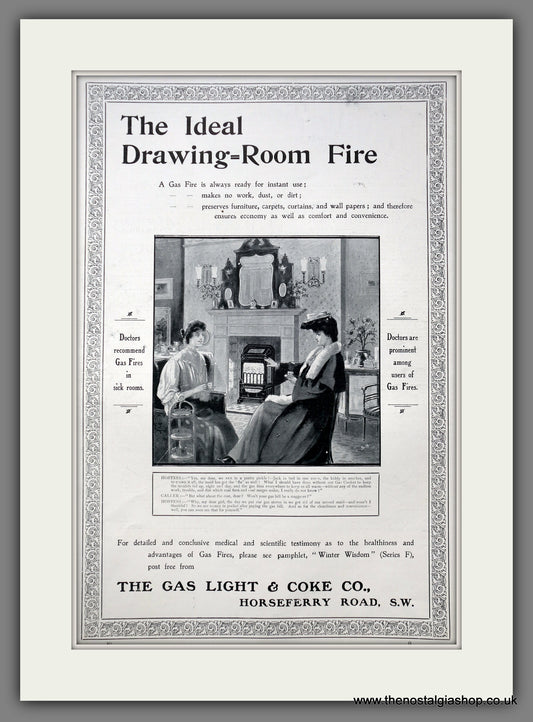 Drawing Room Fire. Large Original Advert 1909 (ref AD15418)