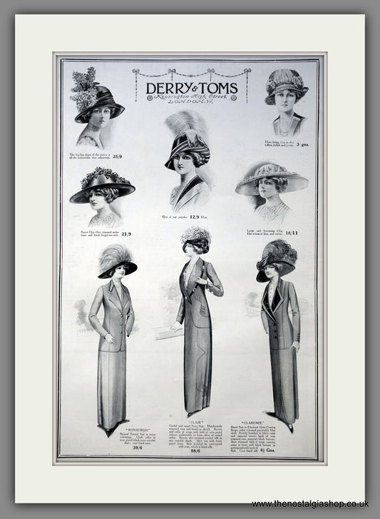Derry & Toms Millinery and Fashion. Large Original Advert 1912 (ref AD15433)