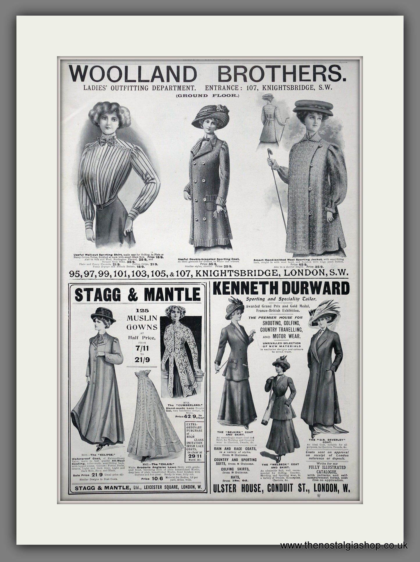 Woolland Brothers Ladies Fashion. Large Original Advert 1909 (ref AD15442)