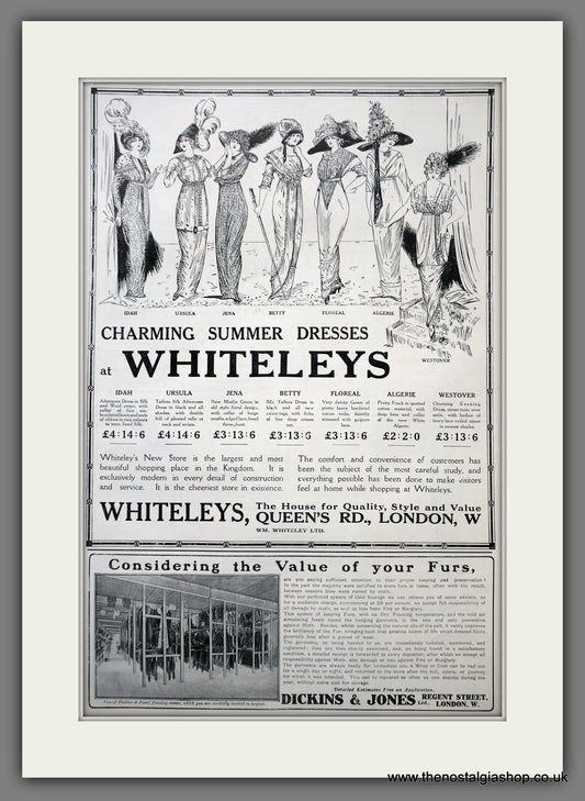 Whiteley's. Ladies Fashion. Queen's Road. Large Original Advert 1912 (ref AD15449)