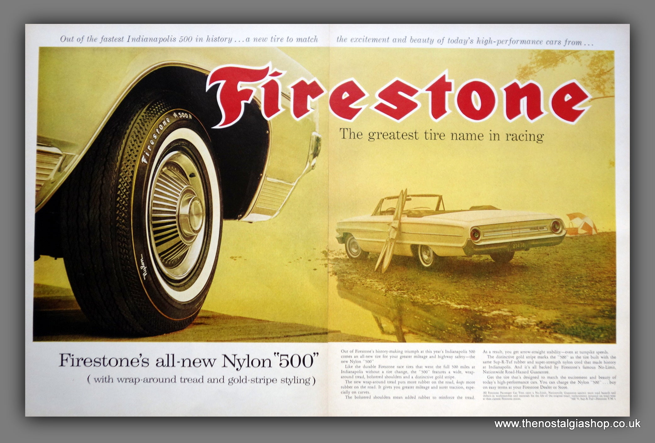 Firestone Nylon 500 Tyres. Original Advert 1964 Unmounted. (ref AD3011 ...