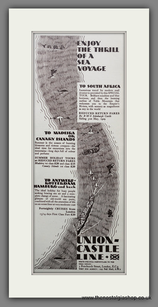Union-Castle Line Cruise. Large Original Advert 1929 (ref AD200579)