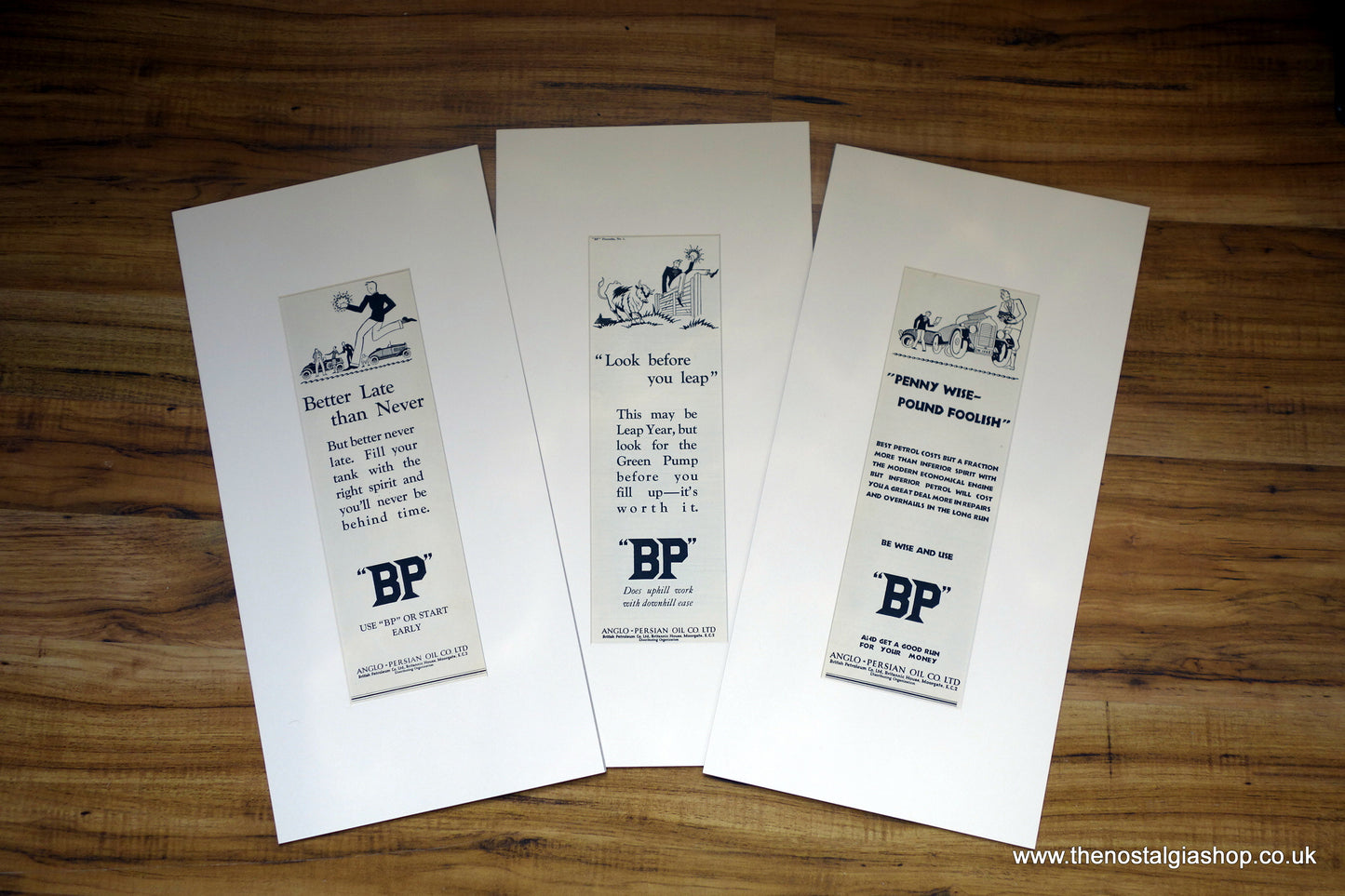 BP Anglo-Persian Oil Co. Ltd. Set of 3 Large Original Adverts 1928 (ref AD200577M)