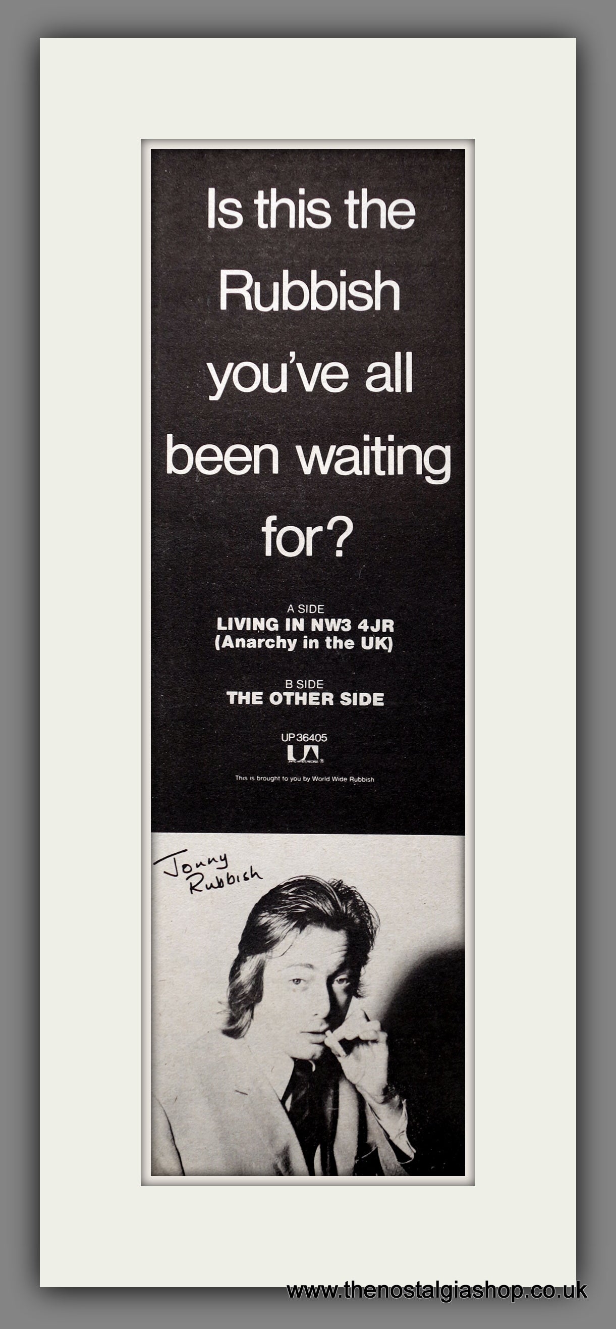 Jonny Rubbish Living In NW3.  Original Advert 1978 (ref AD200645)