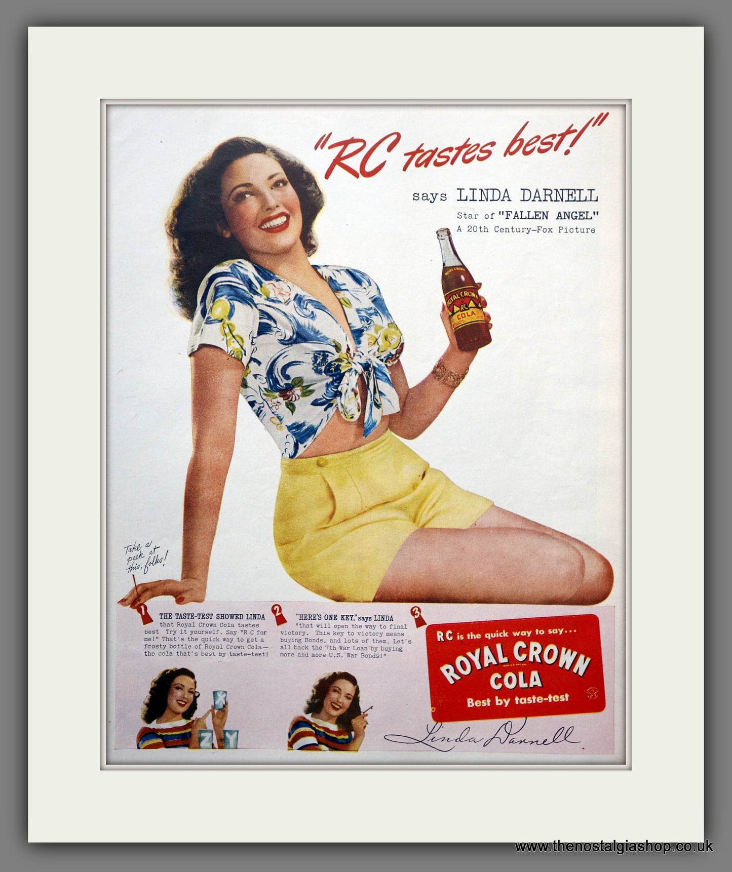 Royal Crown Cola with Linda Darnell. Original American Advert 1945 (ref AD301215)