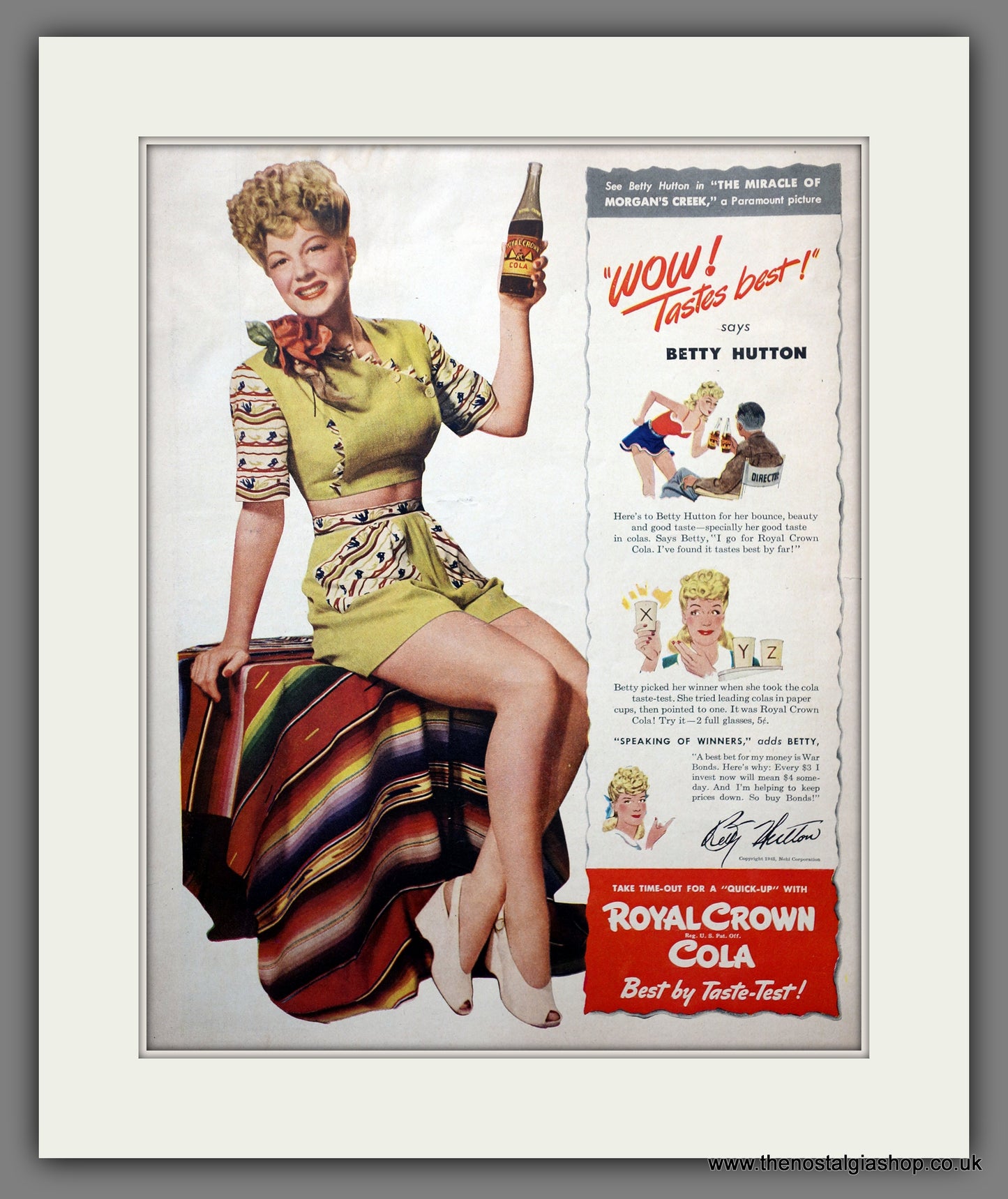 Royal Crown Cola with Betty Hutton. Original American Advert 1943 (ref AD301216)