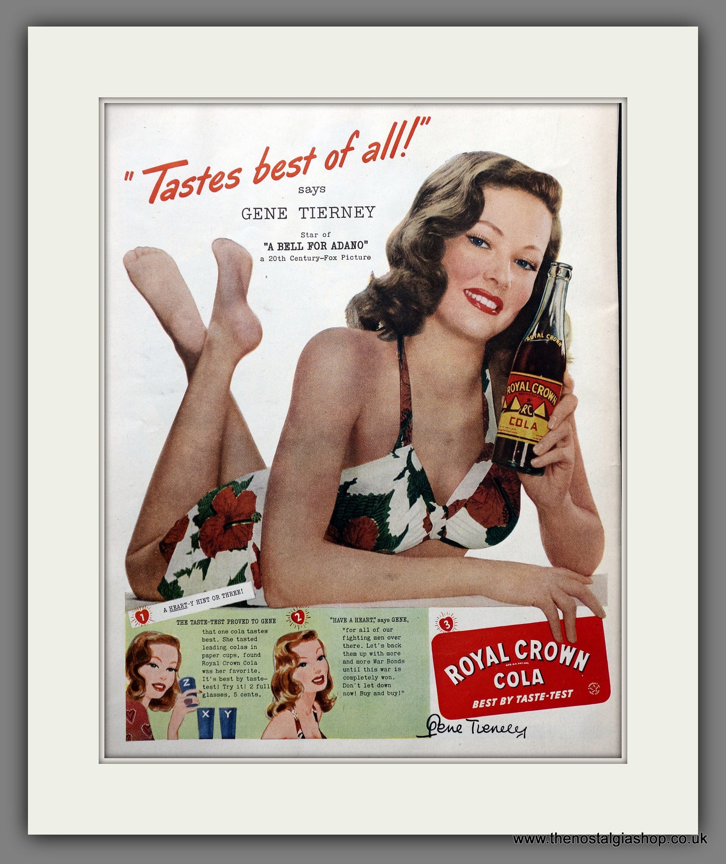 Royal Crown Cola with Gene Tierney. Original American Advert 1945 (ref AD301217)