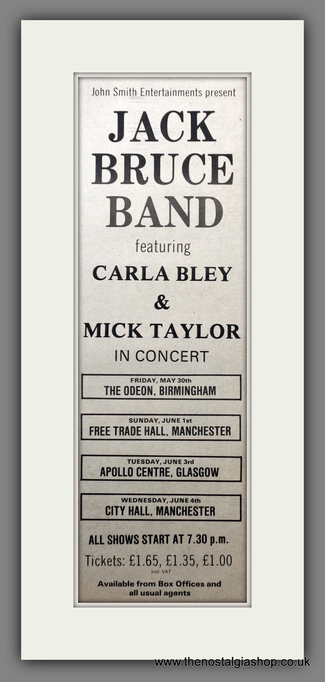 Jack Bruce Band In Concert.  Original Advert 1975 (ref AD200681)