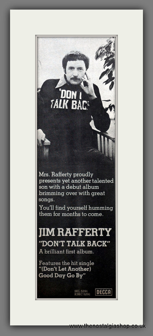Jim Rafferty Don't Talk Back. Original Advert 1978 (ref AD200692)