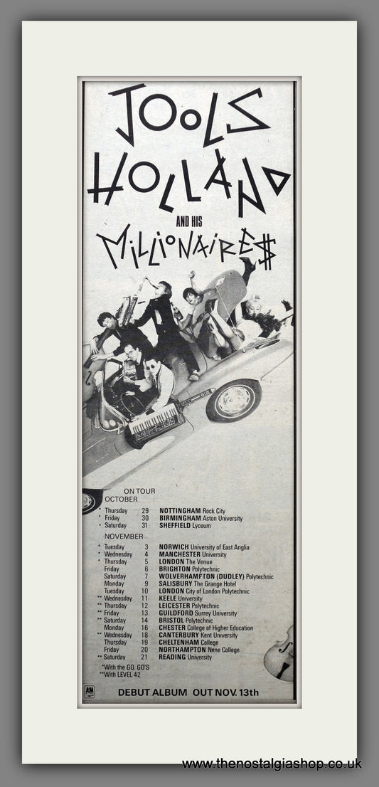 Jools Holland And His Millionaires On Tour. Original Advert 1981 (ref AD200696)
