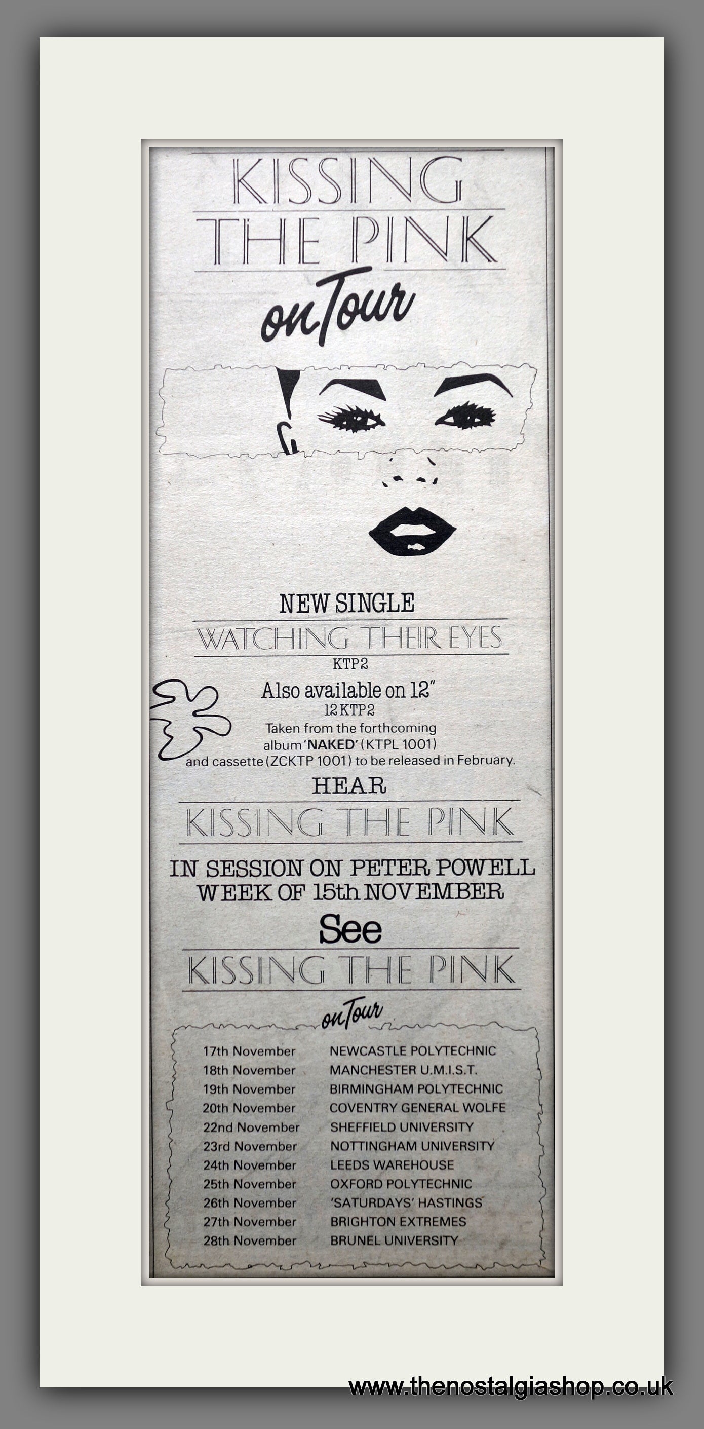 Kissing The Pink On Tour. Original Advert 1982 (ref AD200710)