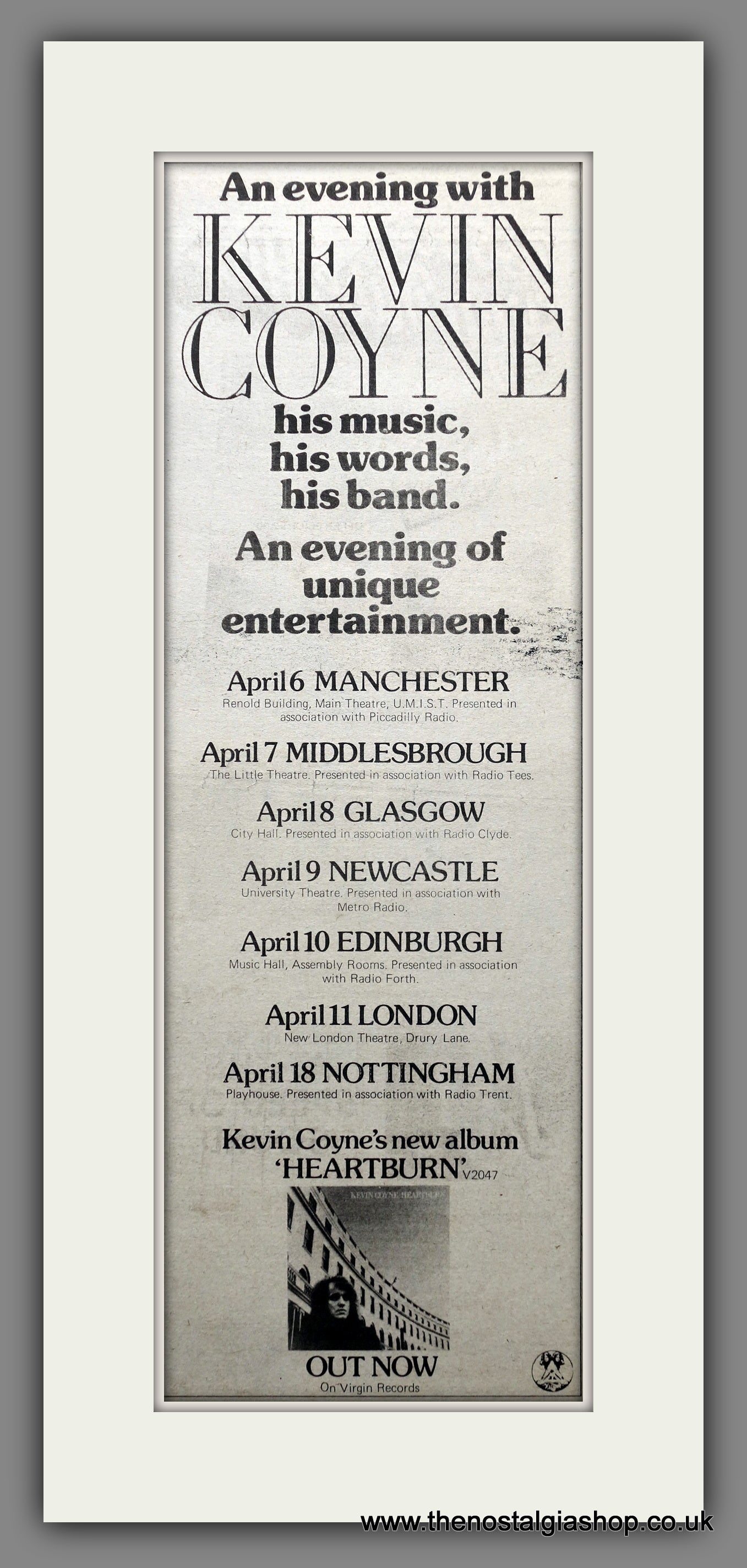 Kevin Coyne Tour Dates. Original Advert 1976 (ref AD200731)