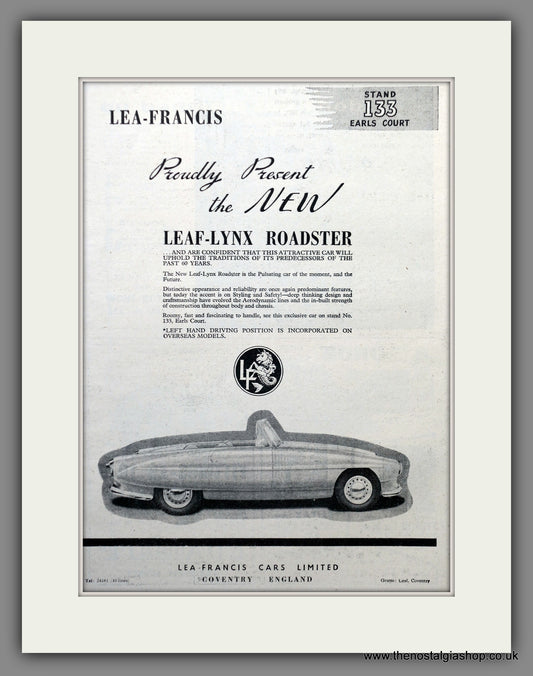 Lea-Francis Leaf-Lynx Roadster. 1960 Original Advert (ref AD60928)