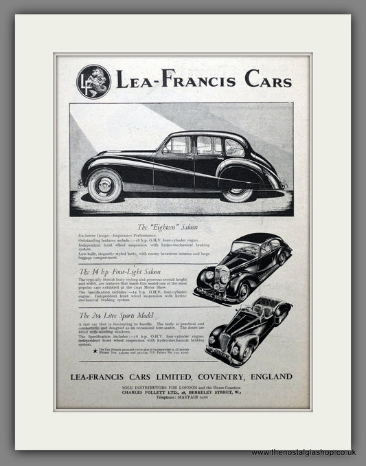 Lea-Francis Range of Motor Cars. 1950 Original Advert (ref AD60930)