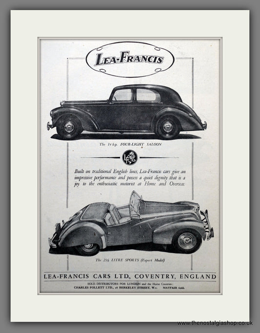 Lea-Francis Range of Motor Cars. 1952 Original Advert (ref AD60931)
