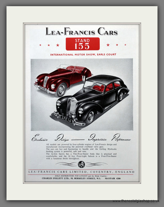 Lea-Francis Motor Cars. 1952 Original Advert (ref AD60933)