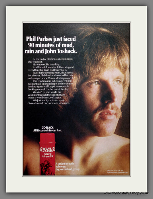 Cossack Hairspray for Men with Phil Parkes. 1977 Original Advert (ref AD60976)