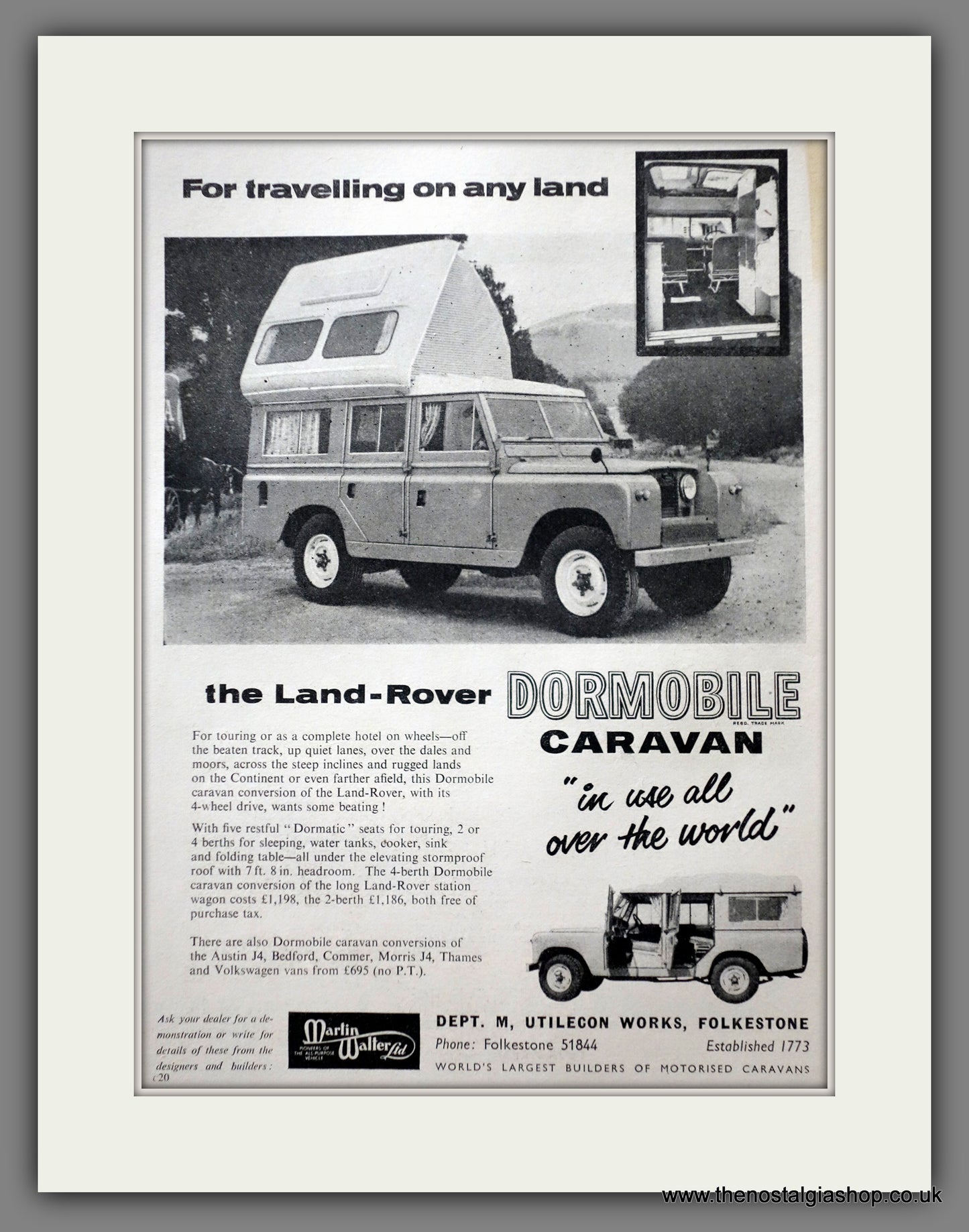 Land Rover Dormobile Caravan. 1962 Original Advert (ref AD61023)