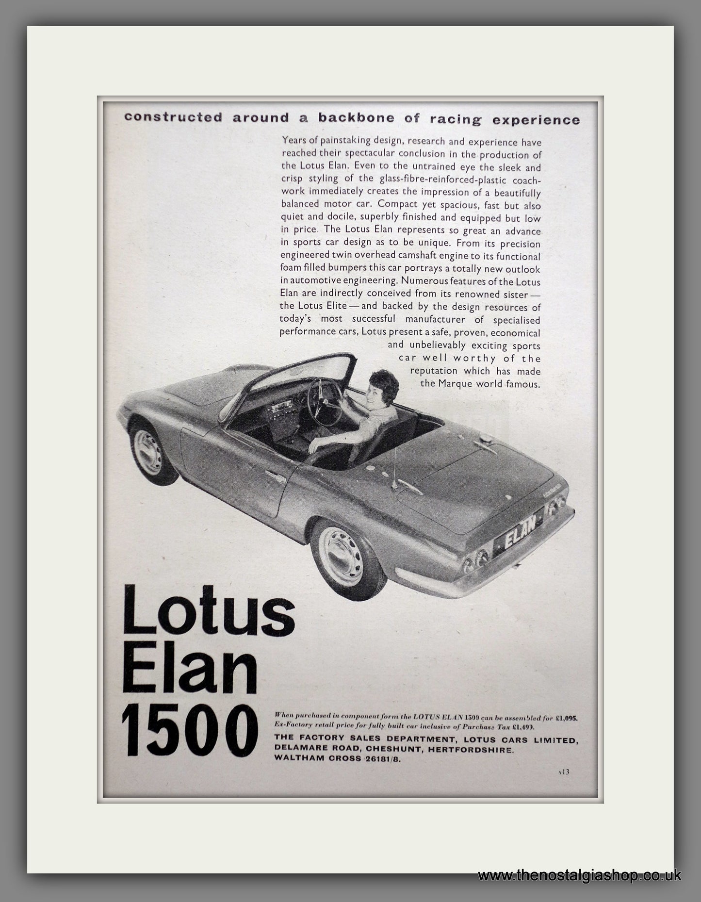 Lotus Elan 1962 Original Advert (ref AD60993)