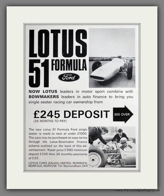 Lotus 51 Formula Ford. 1967 Original Advert (ref AD61142)