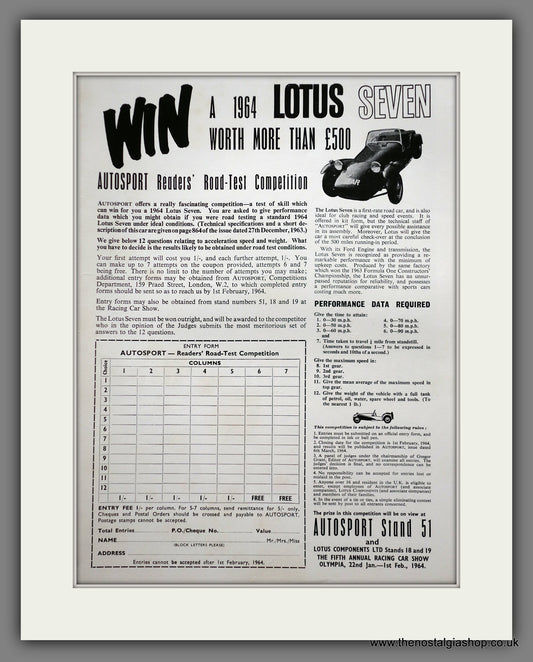 Lotus Seven. 1964 Original Advert (ref AD61159)