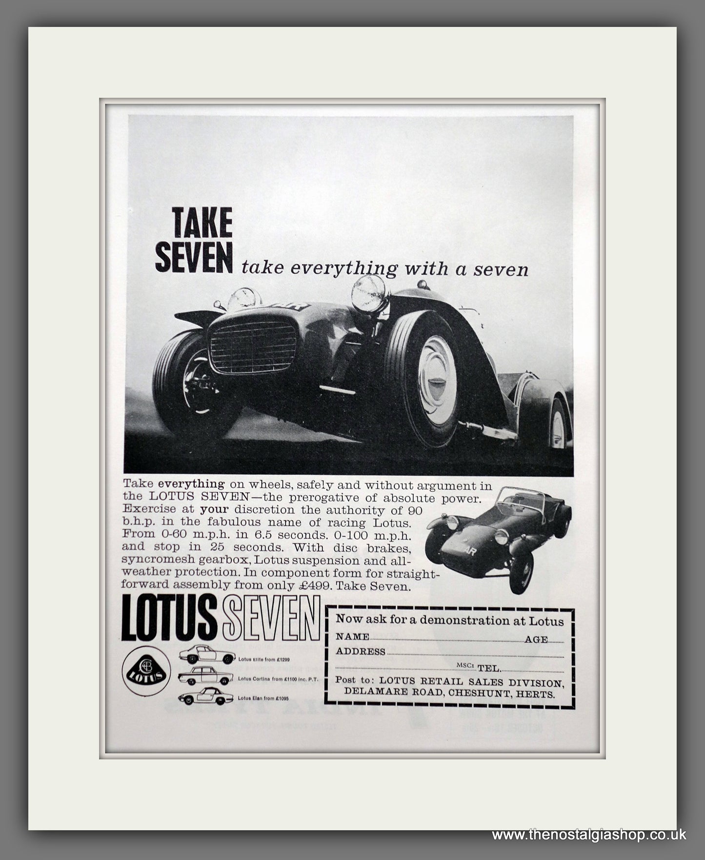Lotus Seven. 1963 Original Advert (ref AD61161)