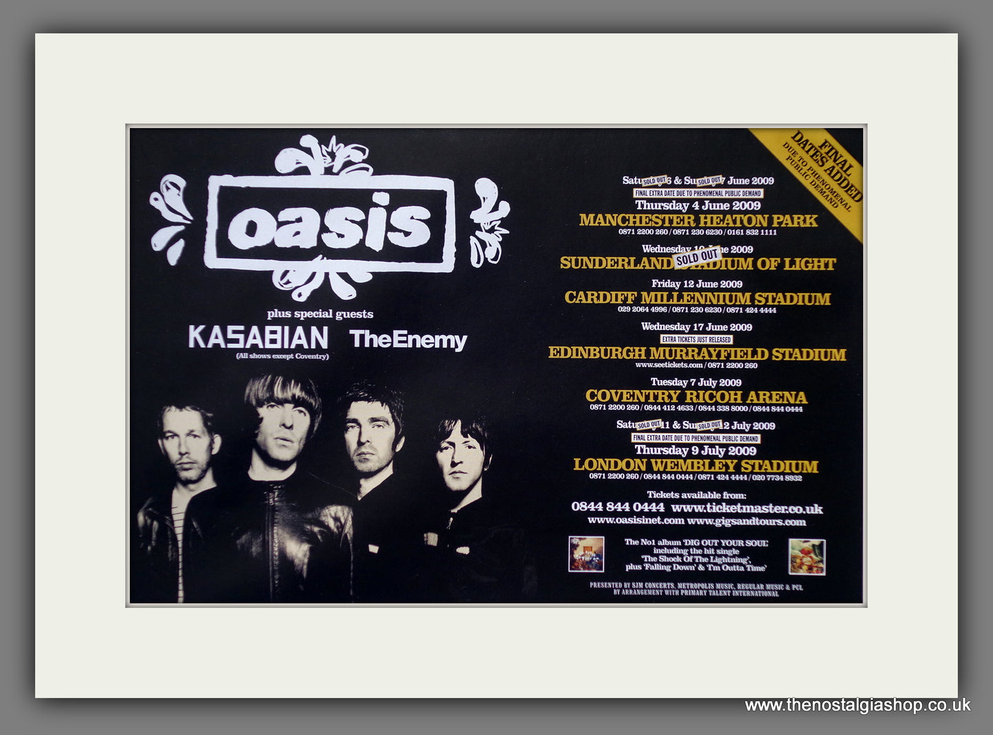 Oasis Tour Dates Guest Kasabian. Original Advert 2009 (ref AD61175)