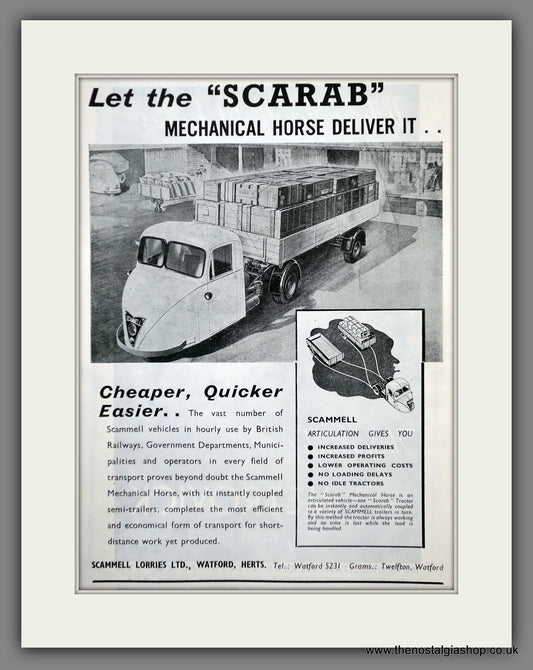 Scammel Scarab. Mechanical Horse. Original Advert 1949 (ref AD61076)