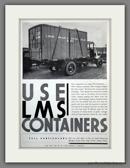 LMS Container Trucks. Original Advert 1935 (ref AD61086)