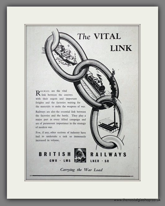 British Railways The Vital Link. Wartime Original Advert 1943 (ref AD61092)