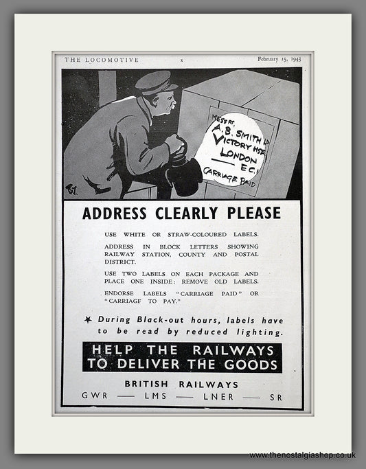 British Railways. Address Your Parcels Clearly . Wartime Original Advert 1943 (ref AD61098)