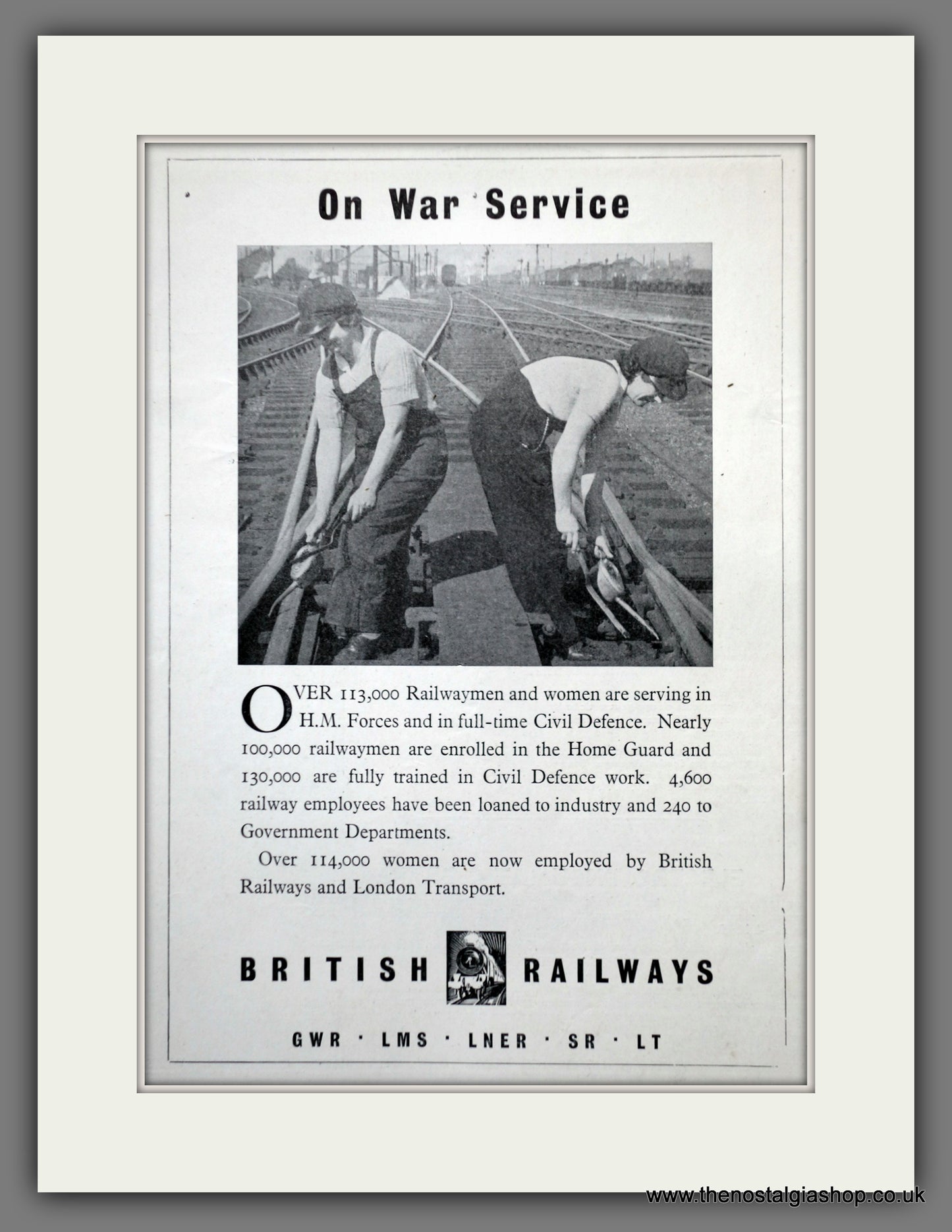 British Railways. On War Service. Wartime Original Advert 1944 (ref AD61099)