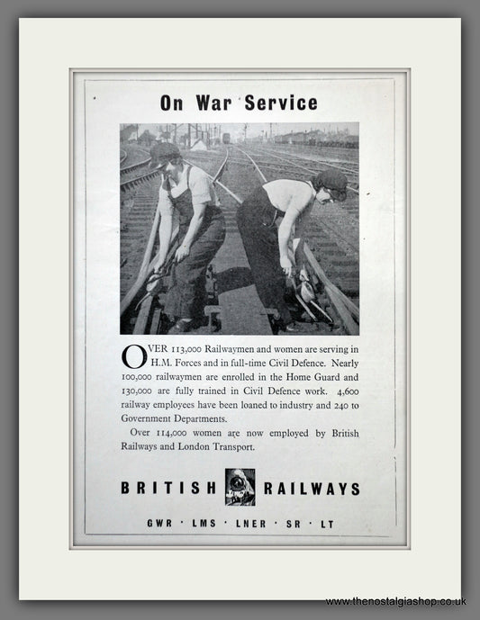 British Railways. On War Service. Wartime Original Advert 1944 (ref AD61099)