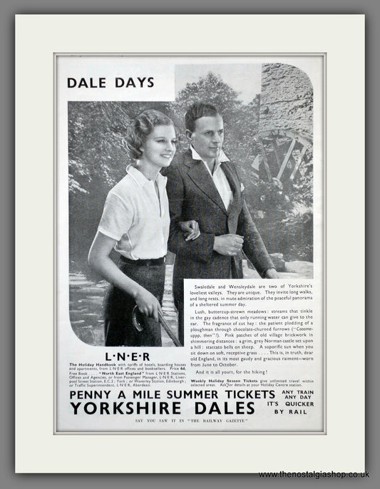 L.N.E.R. Yorkshire Dales Summer Tickets. Original Advert 1934 (ref AD61102)