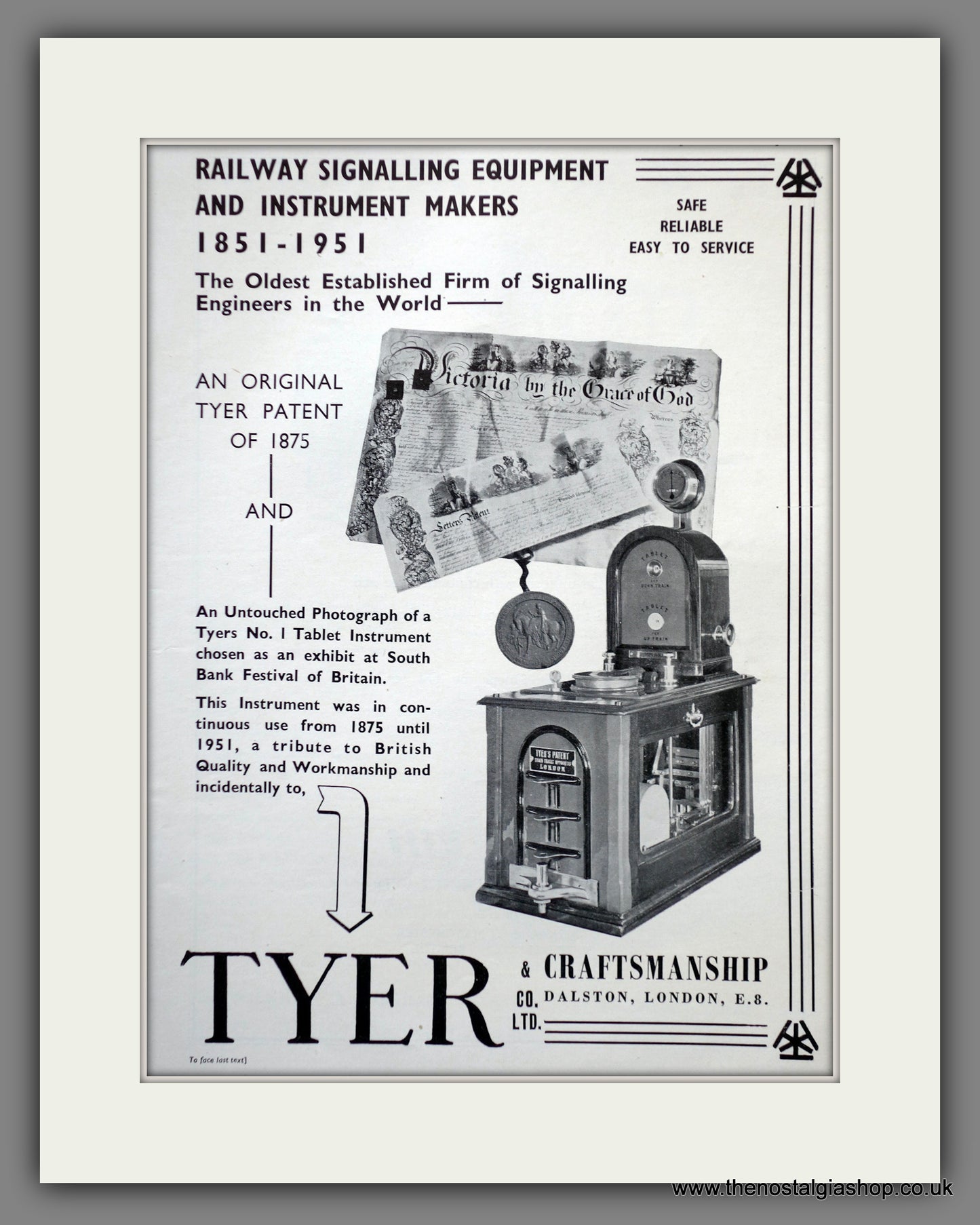 Tyer Railway Signalling Equipment. Original Advert 1951 (ref AD61116)