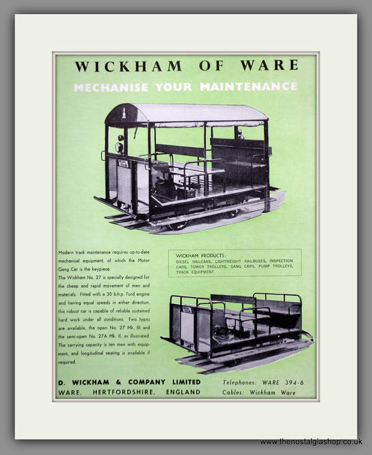 Wickham of Ware Railcar. Original Advert 1959 (ref AD61118)