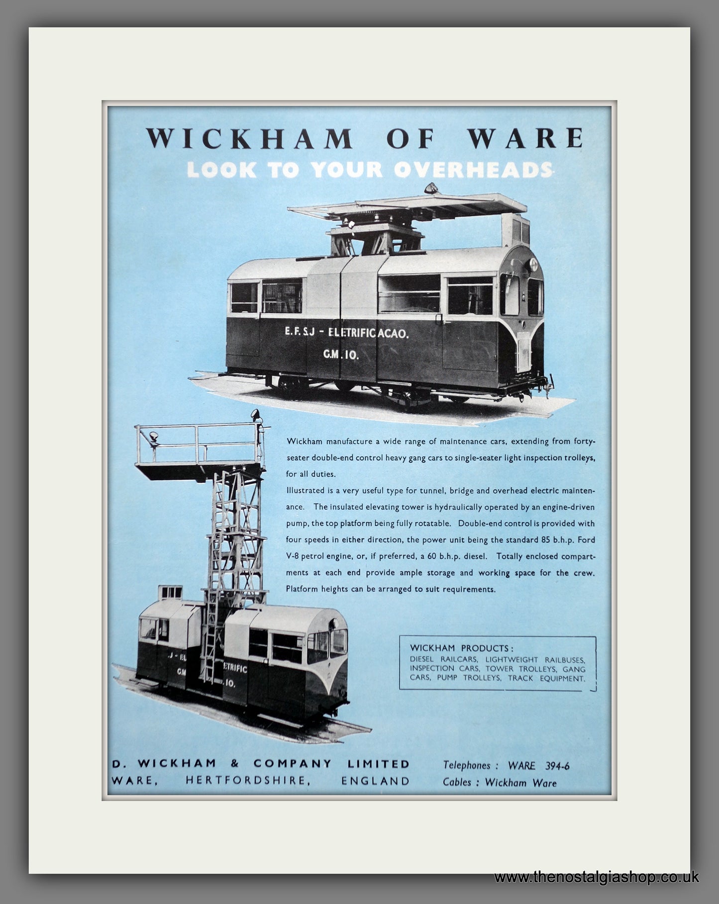 Wickham of Ware Railcar. Original Advert 1957 (ref AD61119)