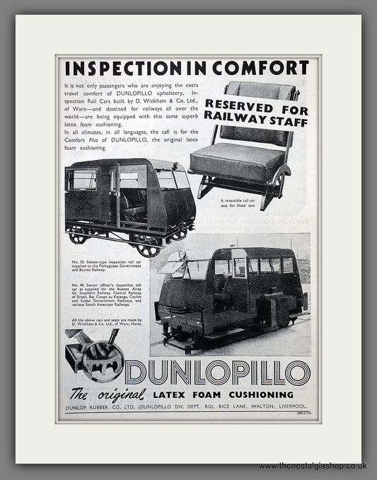 Dunlopillo Railcar Latex foam Cushioning. Original Advert 1948 (ref AD61120)