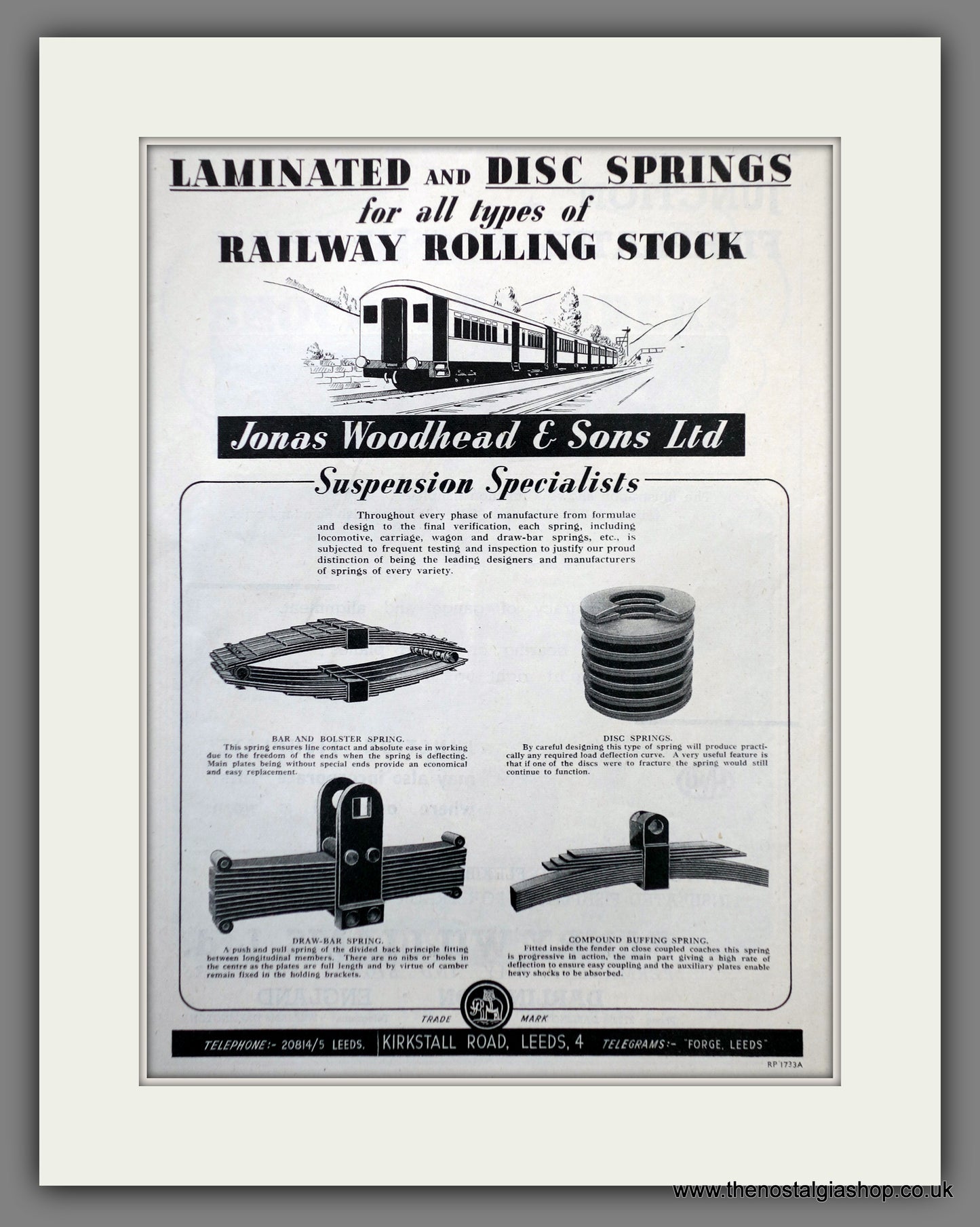 Jonas Woodhead & Sons Suspension Specialists. Original Advert 1948 (ref AD61167)