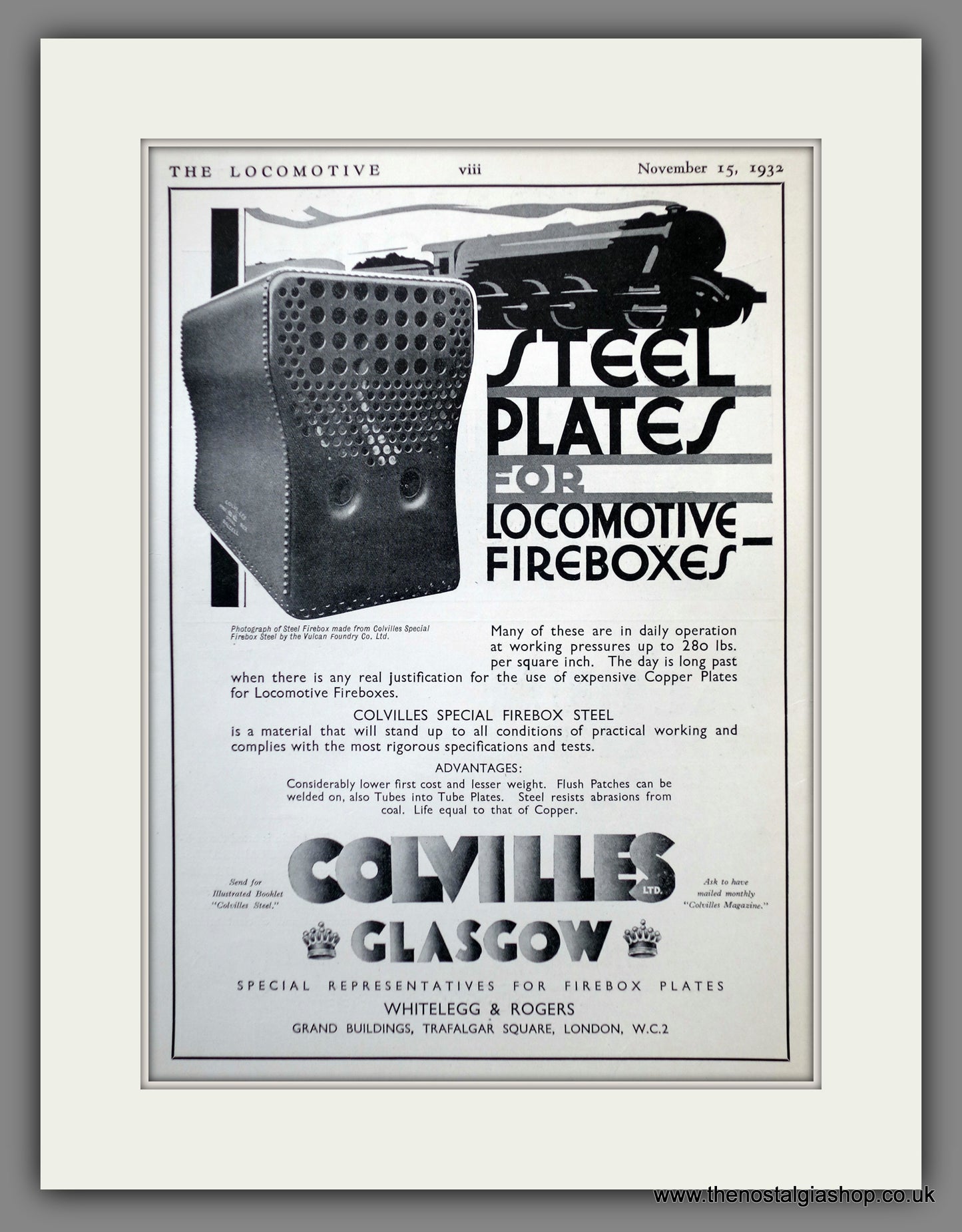 Colvilles Locomotive Fireboxes. Original Advert 1932 (ref AD61169)