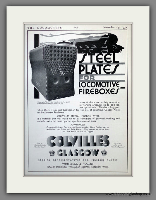 Colvilles Locomotive Fireboxes. Original Advert 1932 (ref AD61169)