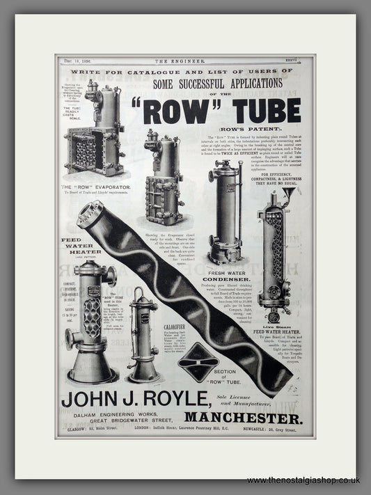 John J. Royal, Manchester. 'Row' Tube. Original Advert 1896 (ref AD15579)