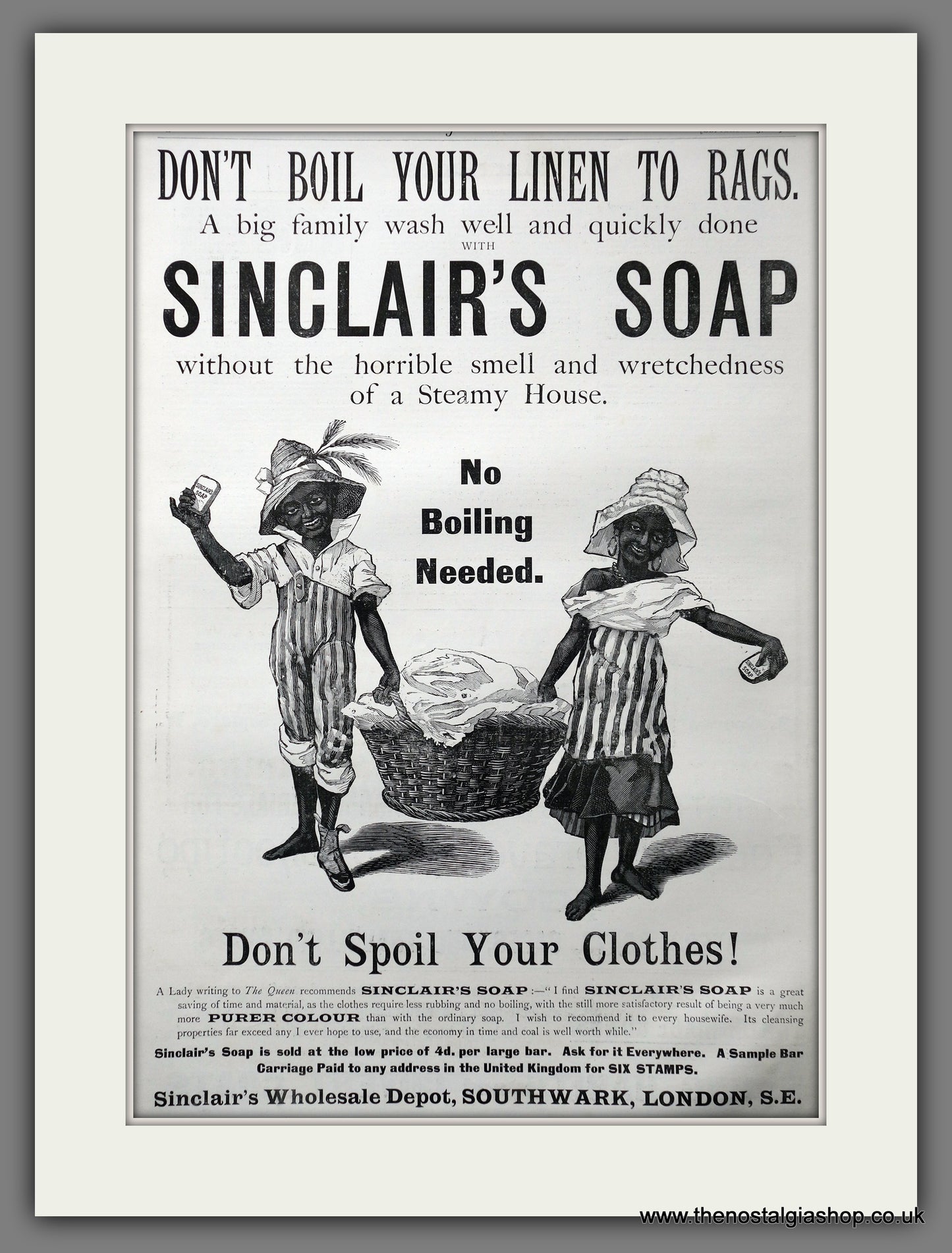 Sinclair's Soap. Original Advert 1891 (ref AD301387)