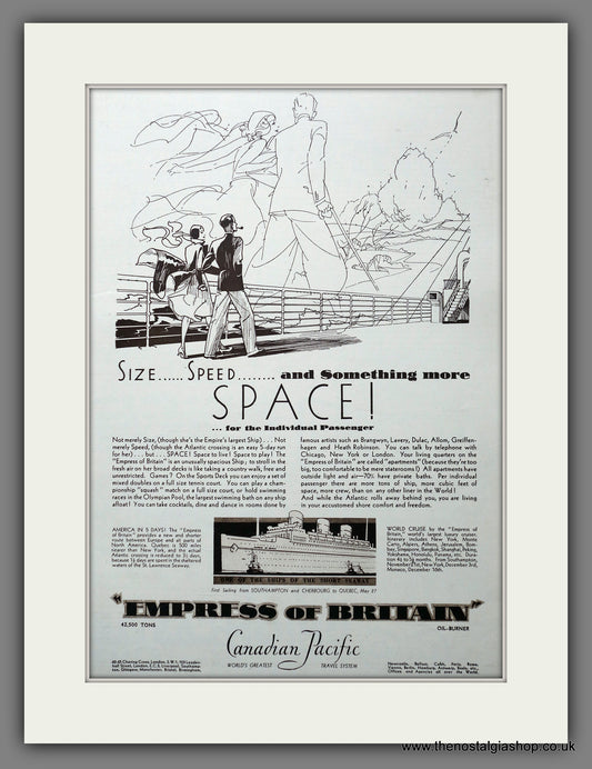 Empress Of Britain. Canadian Pacific Cruising. Original Advert 1931 (ref AD301397)