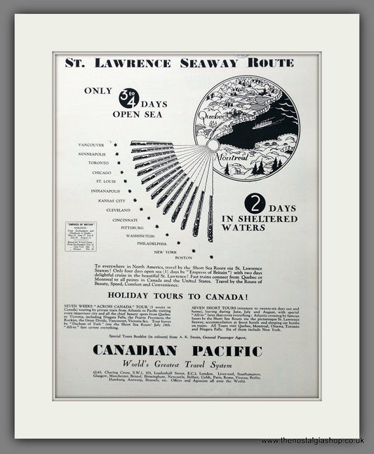 Canadian Pacific. St. Lawrence Seaway Route. Original Advert 1931 (ref AD301399)