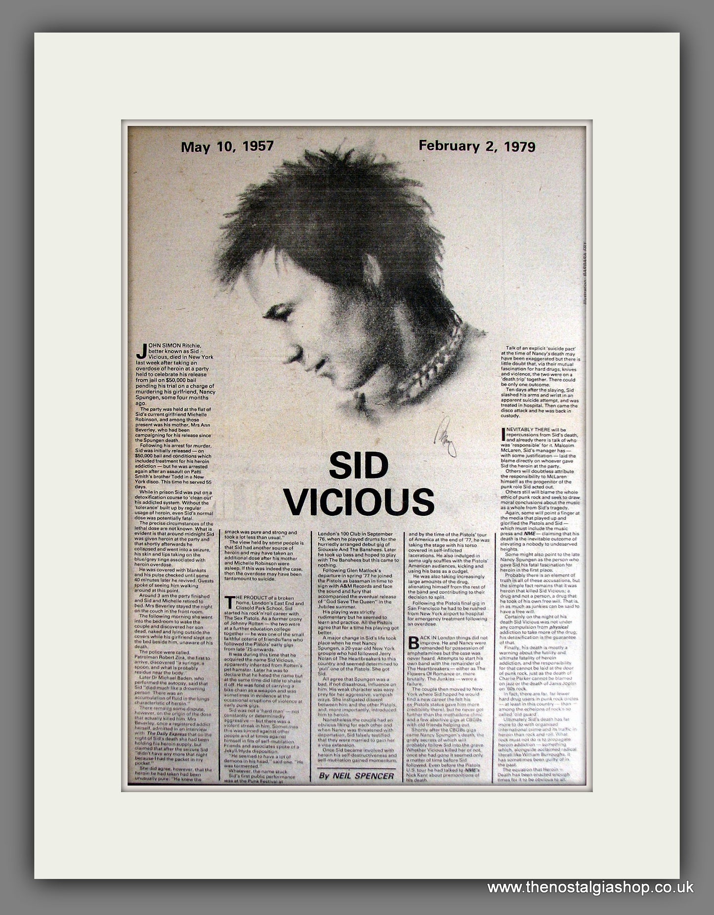 Sex Pistols. Sid Vicious Death. 1957-1979 Vintage Advert 1979 (ref AD14111)